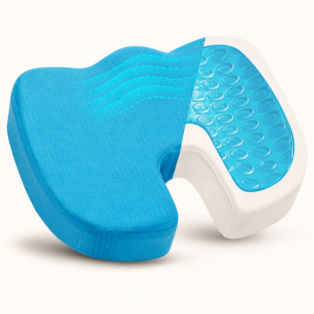 Gel Memory Foam Seat Cushion U-Shaped - Coccyx Tailbone Pain Relief Office Chair Car Long Sitting Orthopedic Support