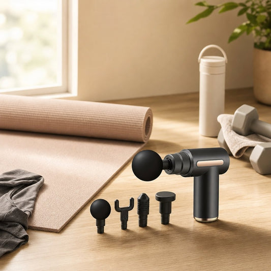Portable Percussion Massage Gun Compact - Deep Tissue Body Neck Back Muscle Relaxation LED Touchscreen 4 Heads