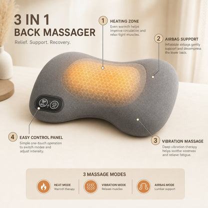 Back Massager with Heat Lumbar Support - Electric Vibration Traction Lumbar Pillow Deep Tissue Relaxation Spine Decompression
