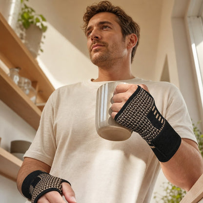 Copper Fiber Compression Glove Wrist Guard - Arthritis Joint Pain Relief Sports Fitness Palm Brace Elastic Wristband