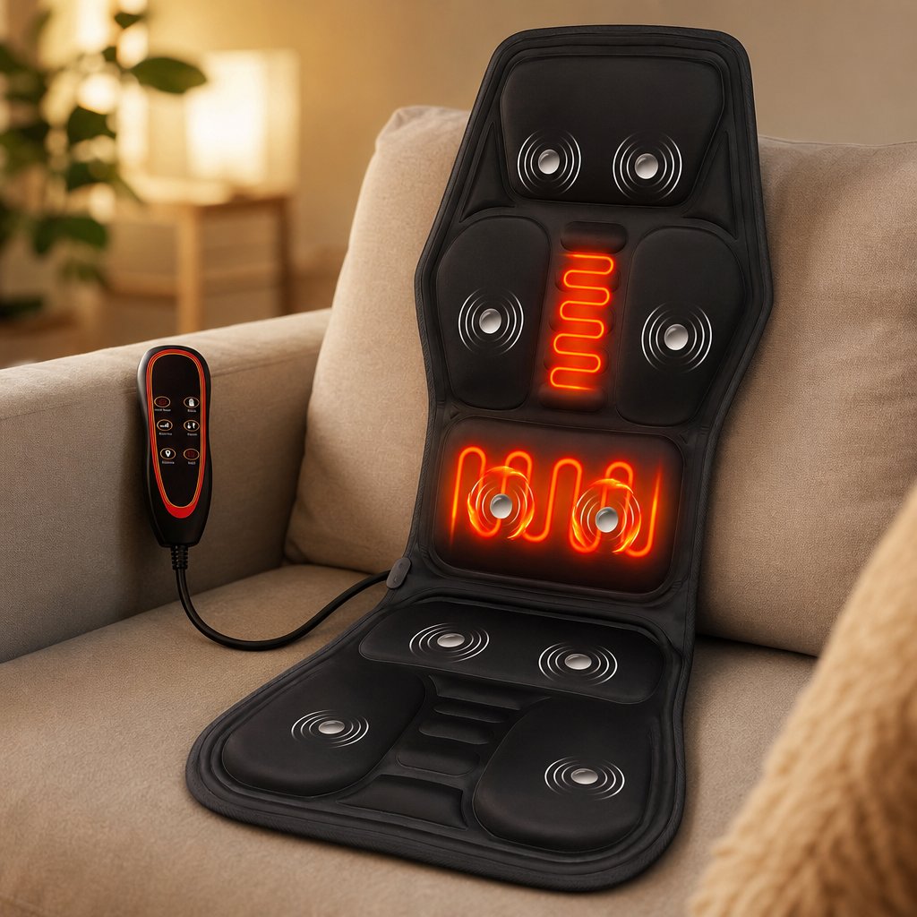 Shiatsu Seat Massager with Heat - Back Waist Shoulder Vibration Massage Mat Chair Sofa Car Office Lumbar Pain Relief