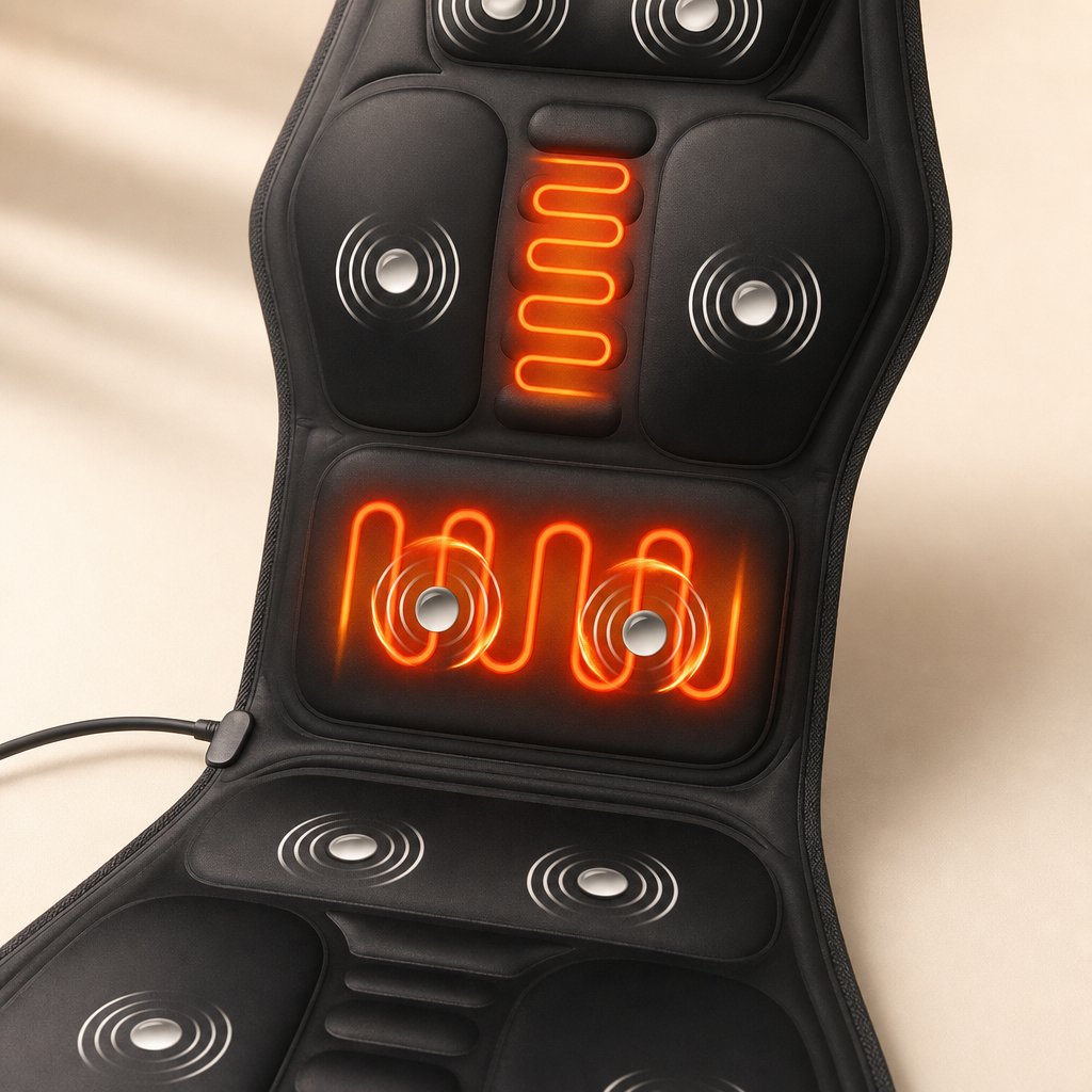 Shiatsu Seat Massager with Heat - Back Waist Shoulder Vibration Massage Mat Chair Sofa Car Office Lumbar Pain Relief