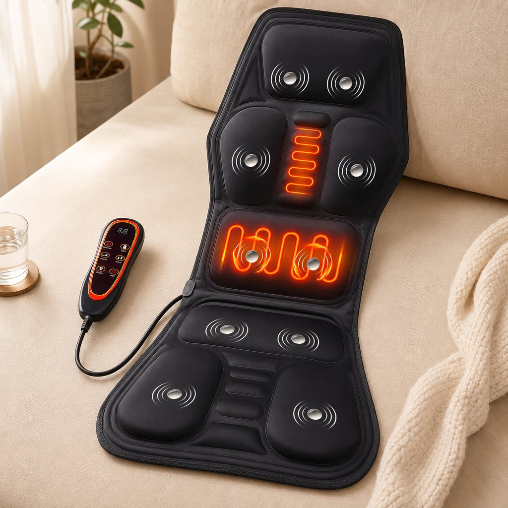 Shiatsu Seat Massager with Heat - Back Waist Shoulder Vibration Massage Mat Chair Sofa Car Office Lumbar Pain Relief