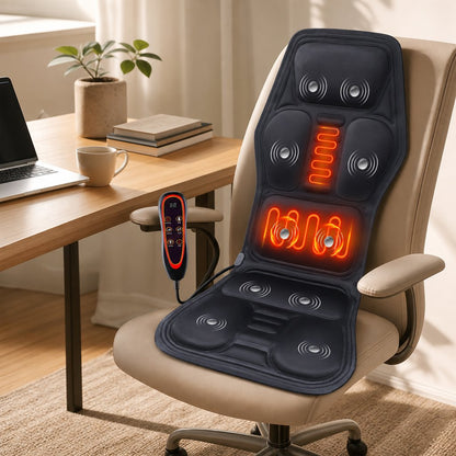 Shiatsu Seat Massager with Heat - Back Waist Shoulder Vibration Massage Mat Chair Sofa Car Office Lumbar Pain Relief