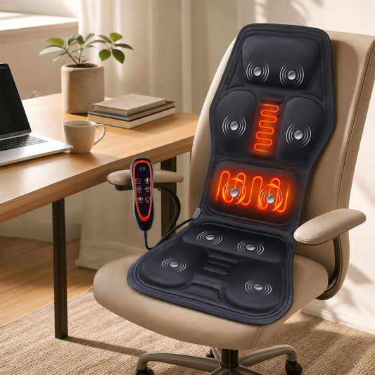 Shiatsu Seat Massager with Heat - Back Waist Shoulder Vibration Massage Mat Chair Sofa Car Office Lumbar Pain Relief