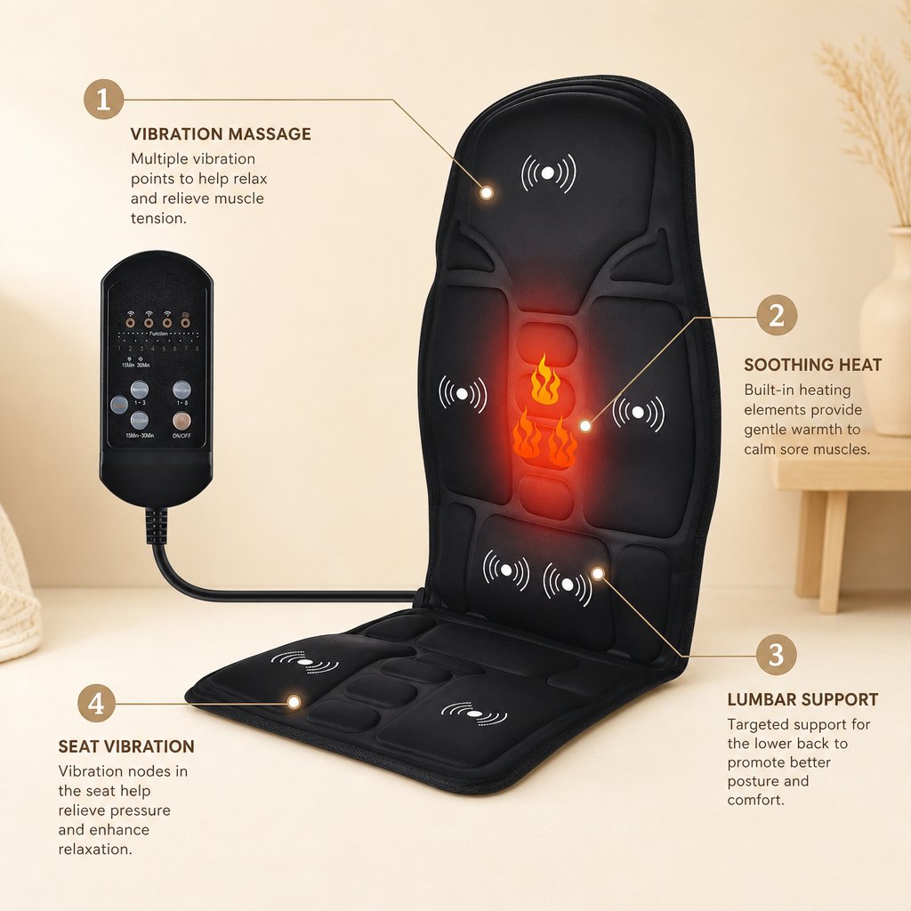 Massage Chair Pad Electric Heating - Vibrating Cervical Neck Back Cushion Car Home Lumbar Kneading Full Body Massager