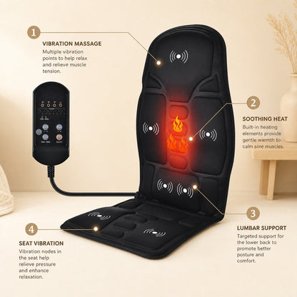 Massage Chair Pad Electric Heating - Vibrating Cervical Neck Back Cushion Car Home Lumbar Kneading Full Body Massager