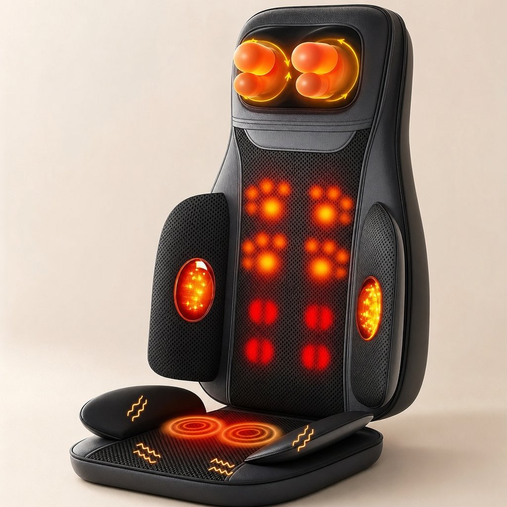Full Body Massage Seat Cushion with Heat - Vibration Kneading Back Chair Pad Warmer Home Office Car Lumbar Pain Relief
