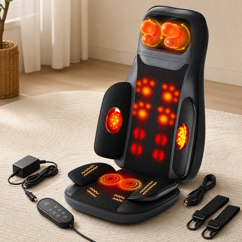 Full Body Massage Seat Cushion with Heat - Vibration Kneading Back Chair Pad Warmer Home Office Car Lumbar Pain Relief