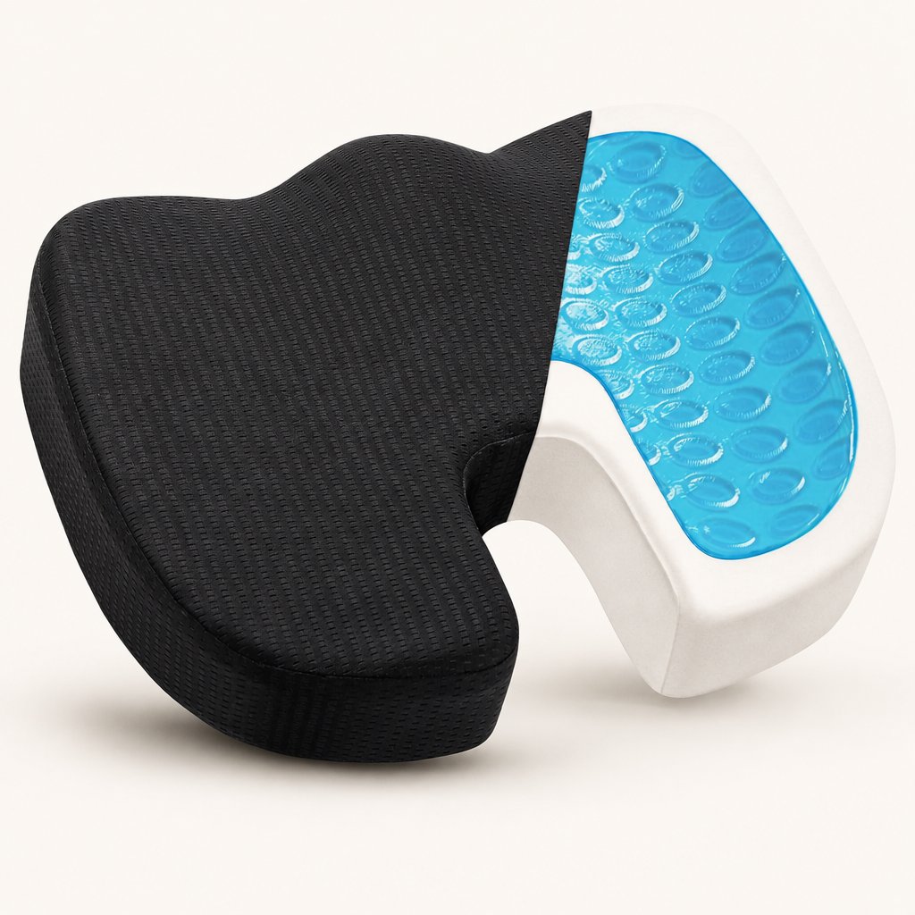 Gel Memory Foam Seat Cushion U-Shaped - Coccyx Tailbone Pain Relief Office Chair Car Long Sitting Orthopedic Support