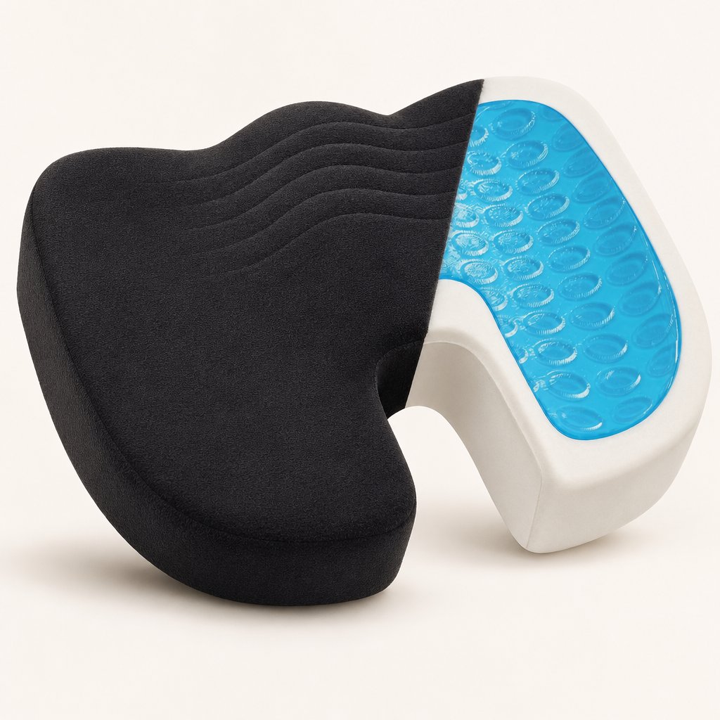 Gel Memory Foam Seat Cushion U-Shaped - Coccyx Tailbone Pain Relief Office Chair Car Long Sitting Orthopedic Support