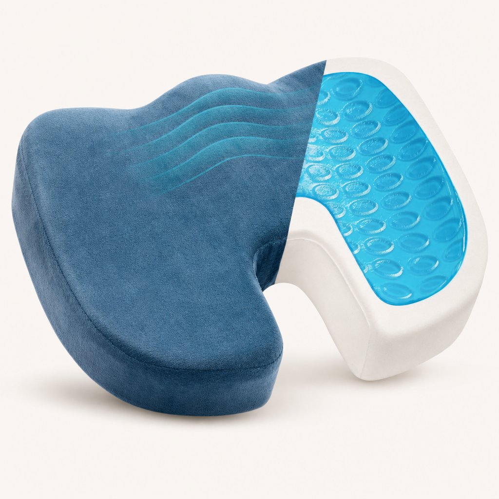 Gel Memory Foam Seat Cushion U-Shaped - Coccyx Tailbone Pain Relief Office Chair Car Long Sitting Orthopedic Support