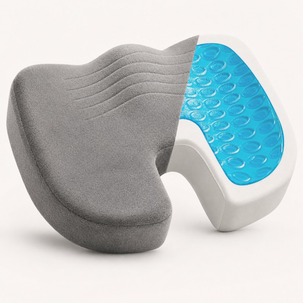 Gel Memory Foam Seat Cushion U-Shaped - Coccyx Tailbone Pain Relief Office Chair Car Long Sitting Orthopedic Support