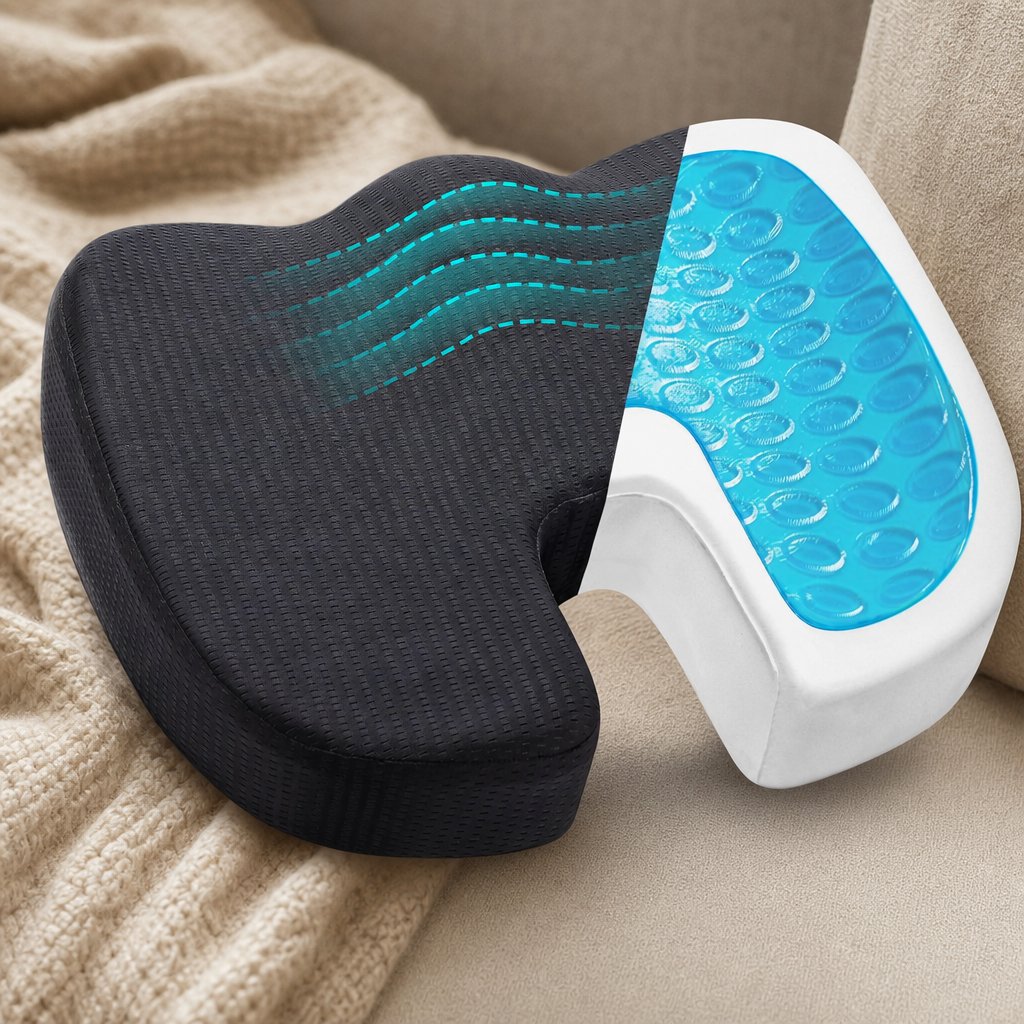 Gel Memory Foam Seat Cushion U-Shaped - Coccyx Tailbone Pain Relief Office Chair Car Long Sitting Orthopedic Support