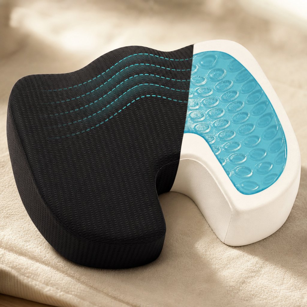 Gel Memory Foam Seat Cushion U-Shaped - Coccyx Tailbone Pain Relief Office Chair Car Long Sitting Orthopedic Support