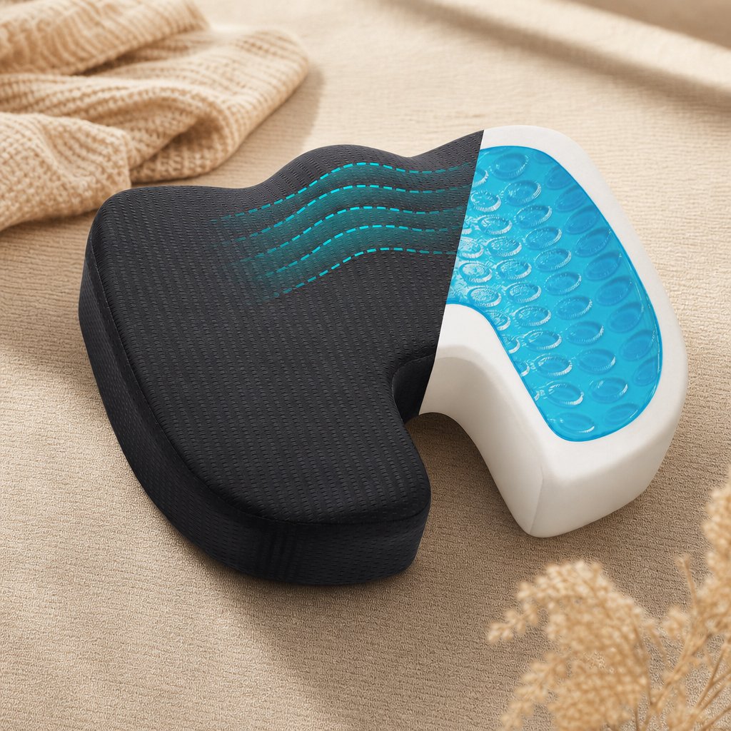 Gel Memory Foam Seat Cushion U-Shaped - Coccyx Tailbone Pain Relief Office Chair Car Long Sitting Orthopedic Support