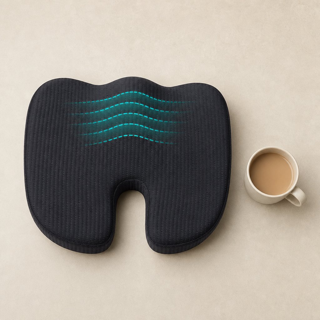 Gel Memory Foam Seat Cushion U-Shaped - Coccyx Tailbone Pain Relief Office Chair Car Long Sitting Orthopedic Support