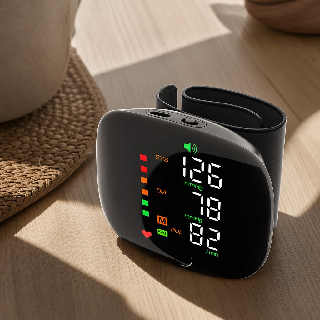 Wrist Blood Pressure Monitor Automatic Voice - Digital One-Touch BP Machine Heart Rate Home Use Portable Tonometer
