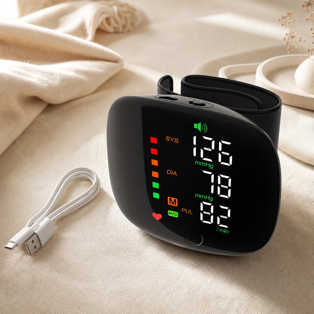 Wrist Blood Pressure Monitor Automatic Voice - Digital One-Touch BP Machine Heart Rate Home Use Portable Tonometer
