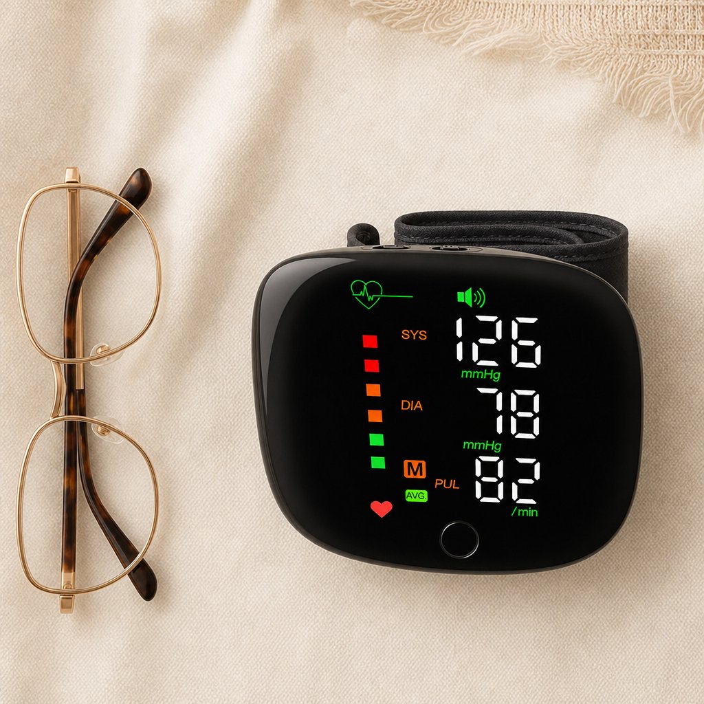 Wrist Blood Pressure Monitor Automatic Voice - Digital One-Touch BP Machine Heart Rate Home Use Portable Tonometer