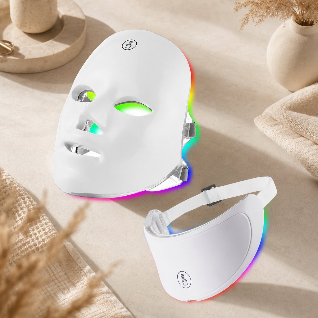 LED Red Light Therapy Face Mask 7 Color - Neck Anti-Aging Skin Tightening Lifting Whitening Bio Light Beauty Home Device