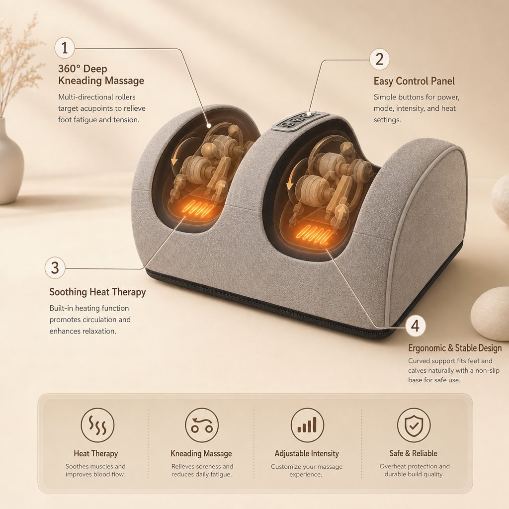 Electric Foot Massager Machine Kneading - Heating Home Leg Relaxation Plantar Fasciitis Relief Foot Massage Gift