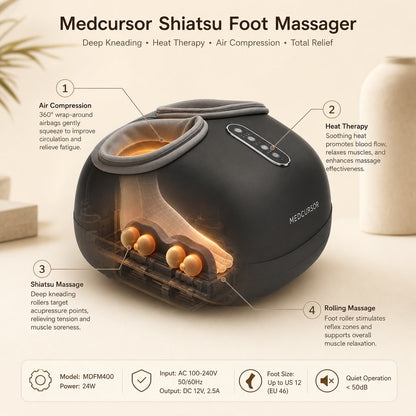 Electric Foot Massager Shiatsu - Heat Roller Muscle Relaxation Plantar Fasciitis Relief Kneading Reflexology Machine