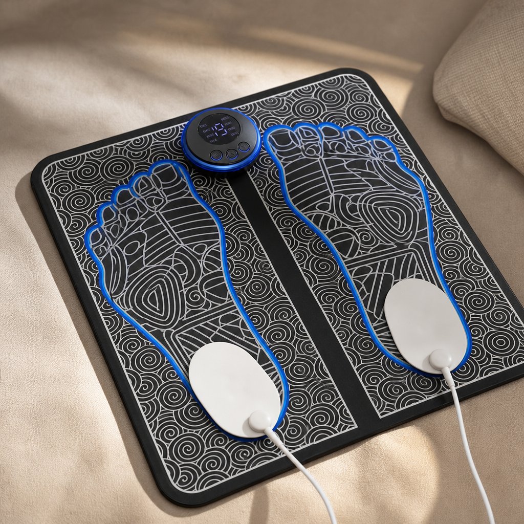 EMS Electric Foot Massager Pad - 6 Modes 9 Strength USB Rechargeable Muscle Stimulation Circulation Fatigue Relief