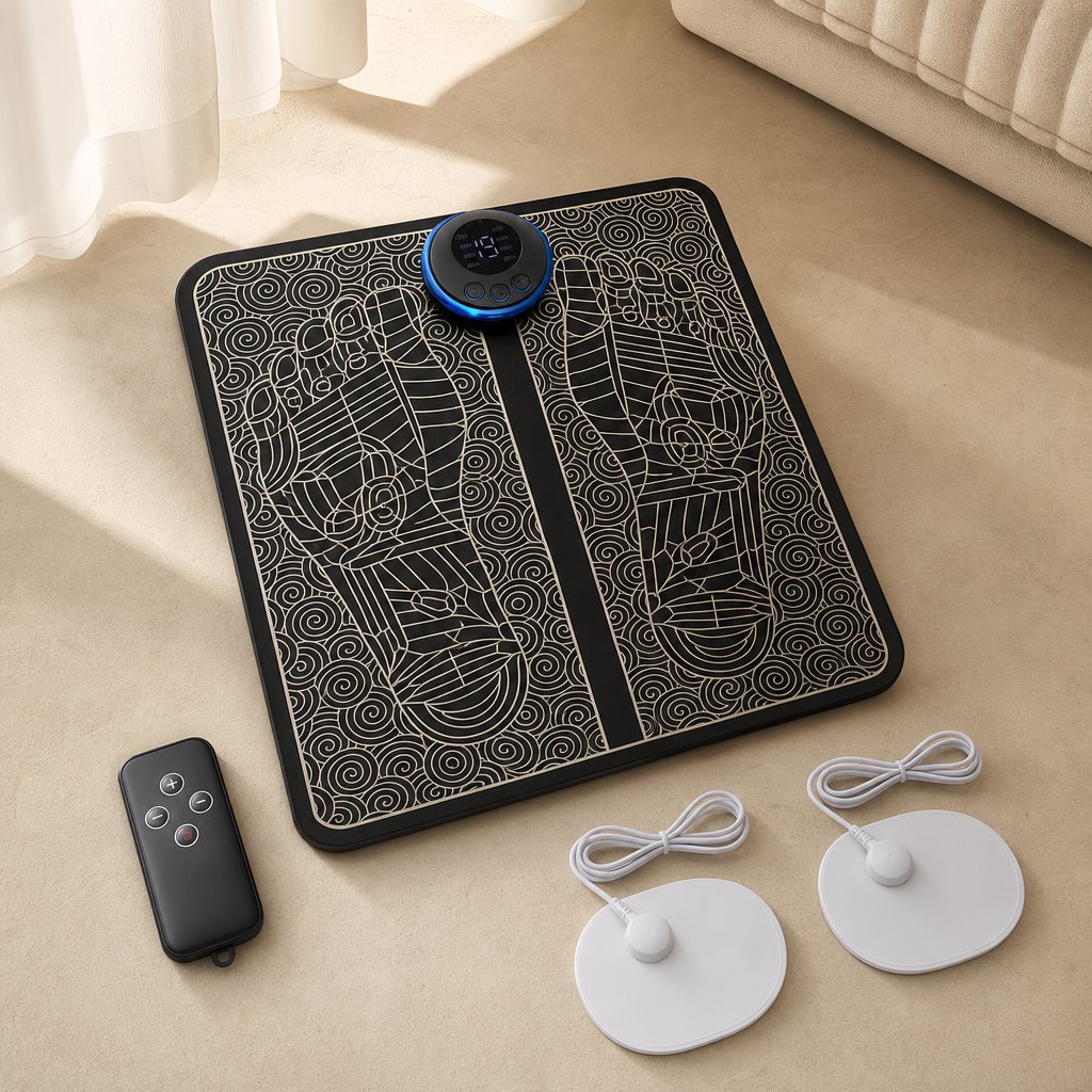 EMS Electric Foot Massager Pad - 6 Modes 9 Strength USB Rechargeable Muscle Stimulation Circulation Fatigue Relief