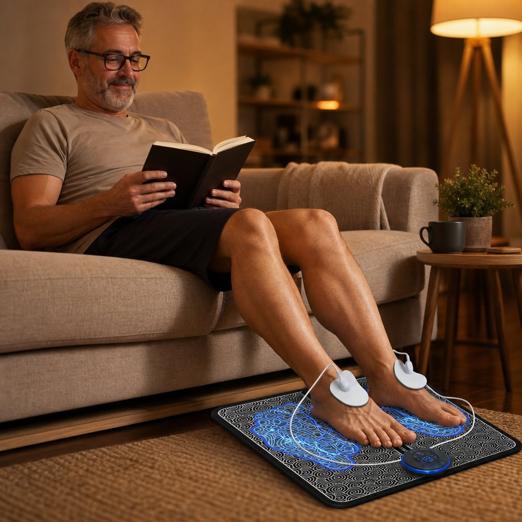 EMS Electric Foot Massager Pad - 6 Modes 9 Strength USB Rechargeable Muscle Stimulation Circulation Fatigue Relief