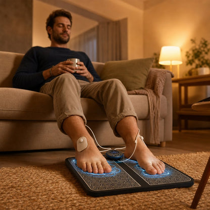 EMS Electric Foot Massager Pad - 6 Modes 9 Strength USB Rechargeable Muscle Stimulation Circulation Fatigue Relief