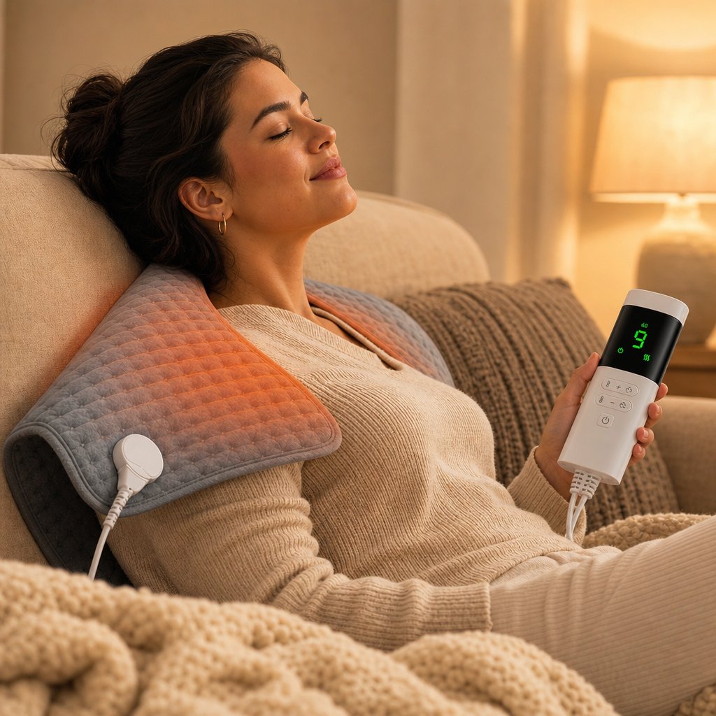 Electric Heating Pad for Back Pain Relief - 9 Heat Settings 4 Timers Soft Plush USB Washable Neck Shoulder Cramp Therapy