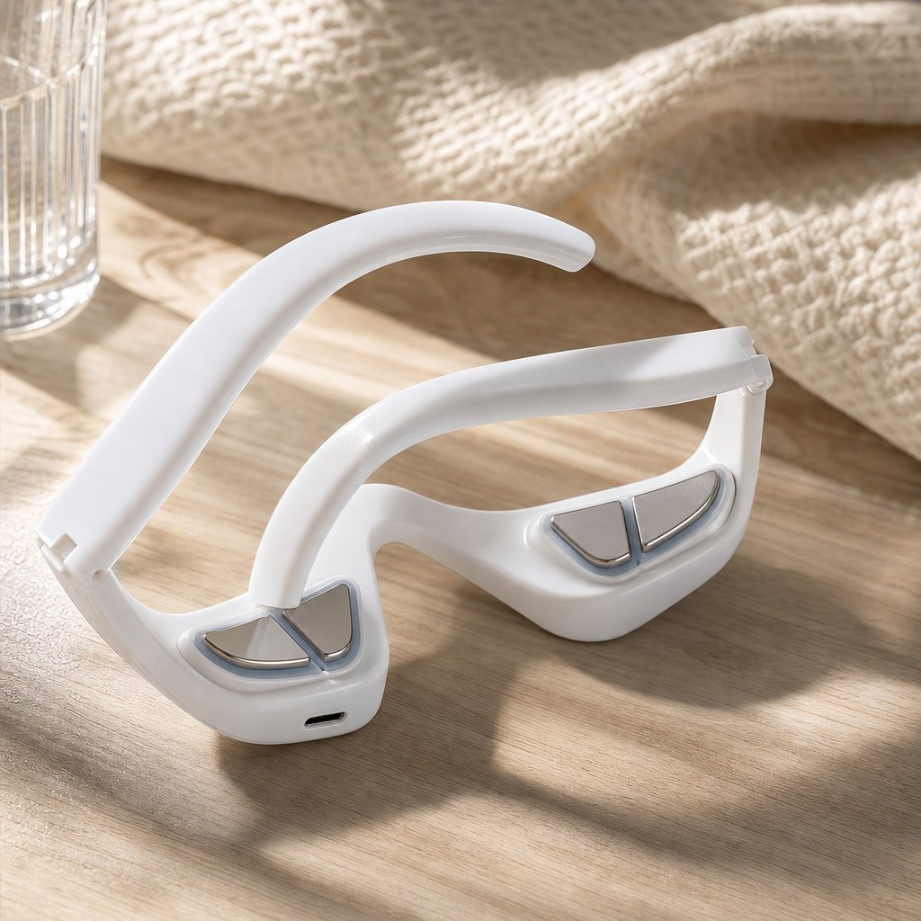 Eye Massager EMS Dark Circles Reduction - 4 Modes Eye Bag Removal Anti-Wrinkle Fatigue Relief Red Light Wearable Device