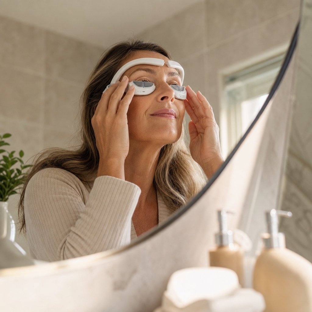 Eye Massager EMS Dark Circles Reduction - 4 Modes Eye Bag Removal Anti-Wrinkle Fatigue Relief Red Light Wearable Device
