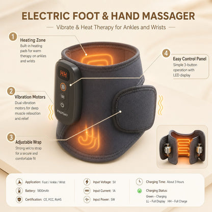 Electric Heated Ankle Wrist Massager - Vibration Heat Therapy Joint Relaxation Portable Rechargeable Left Right Limb