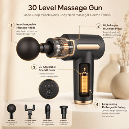 Percussion Massage Gun Deep Tissue 30 Level - Quiet Motor Muscle Relaxer Athletes Back Neck Shoulder Pain Recovery