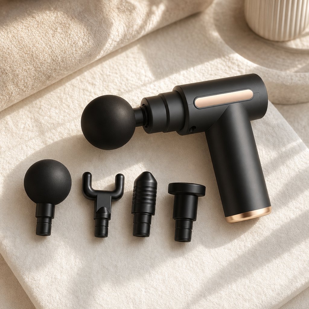 Portable Percussion Massage Gun Compact - Deep Tissue Body Neck Back Muscle Relaxation LED Touchscreen 4 Heads