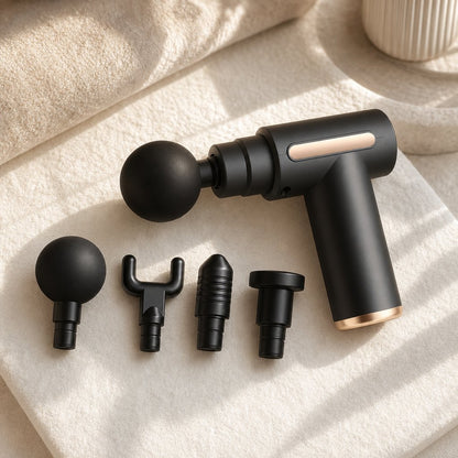 Portable Percussion Massage Gun Compact - Deep Tissue Body Neck Back Muscle Relaxation LED Touchscreen 4 Heads