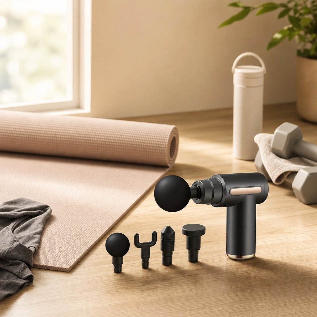 Portable Percussion Massage Gun Compact - Deep Tissue Body Neck Back Muscle Relaxation LED Touchscreen 4 Heads