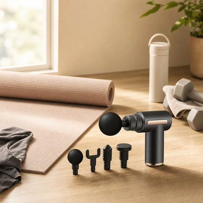 Portable Percussion Massage Gun Compact - Deep Tissue Body Neck Back Muscle Relaxation LED Touchscreen 4 Heads