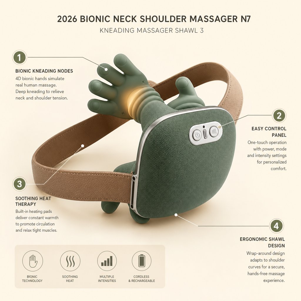 Shiatsu Neck Shoulder Massager 4D Kneading Wireless - 3 Modes Heat Therapy Rechargeable Back Cervical Massage Pillow