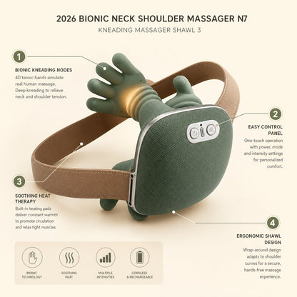 Shiatsu Neck Shoulder Massager 4D Kneading Wireless - 3 Modes Heat Therapy Rechargeable Back Cervical Massage Pillow
