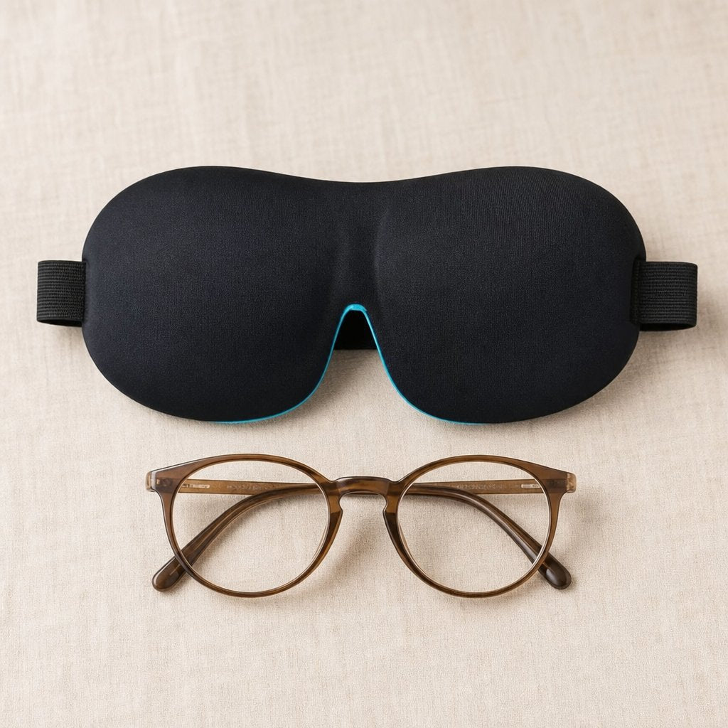 3D Sleep Eye Mask Memory Foam - Soft Blackout Blindfold Travel Sleeping Aid Light Block Adjustable Strap Lightweight