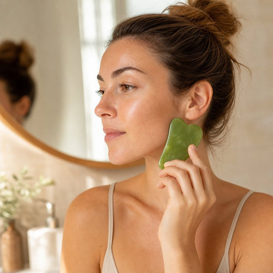 Jade Roller Gua Sha Set Face - Natural Stone Facial Massager Anti-Aging Puffiness Reducer Lymphatic Drainage Skincare Tool