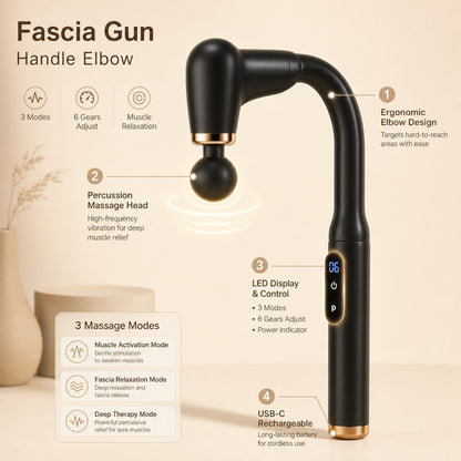 Percussion Massage Gun Elbow Handle - 3 Modes 6 Gear Deep Tissue Muscle Relaxation Athletes Recovery Percussion Hammer